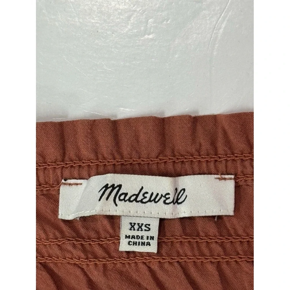 Madewell Top XXS Rust Orange Lucie Bubble-Sleeve Smocked Romantic Cottagecore